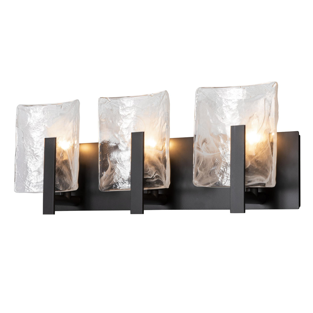 Hubbardton Forge 2022 Black White Swirl Glass (YR) Arc 3-Light Bath Sconce
