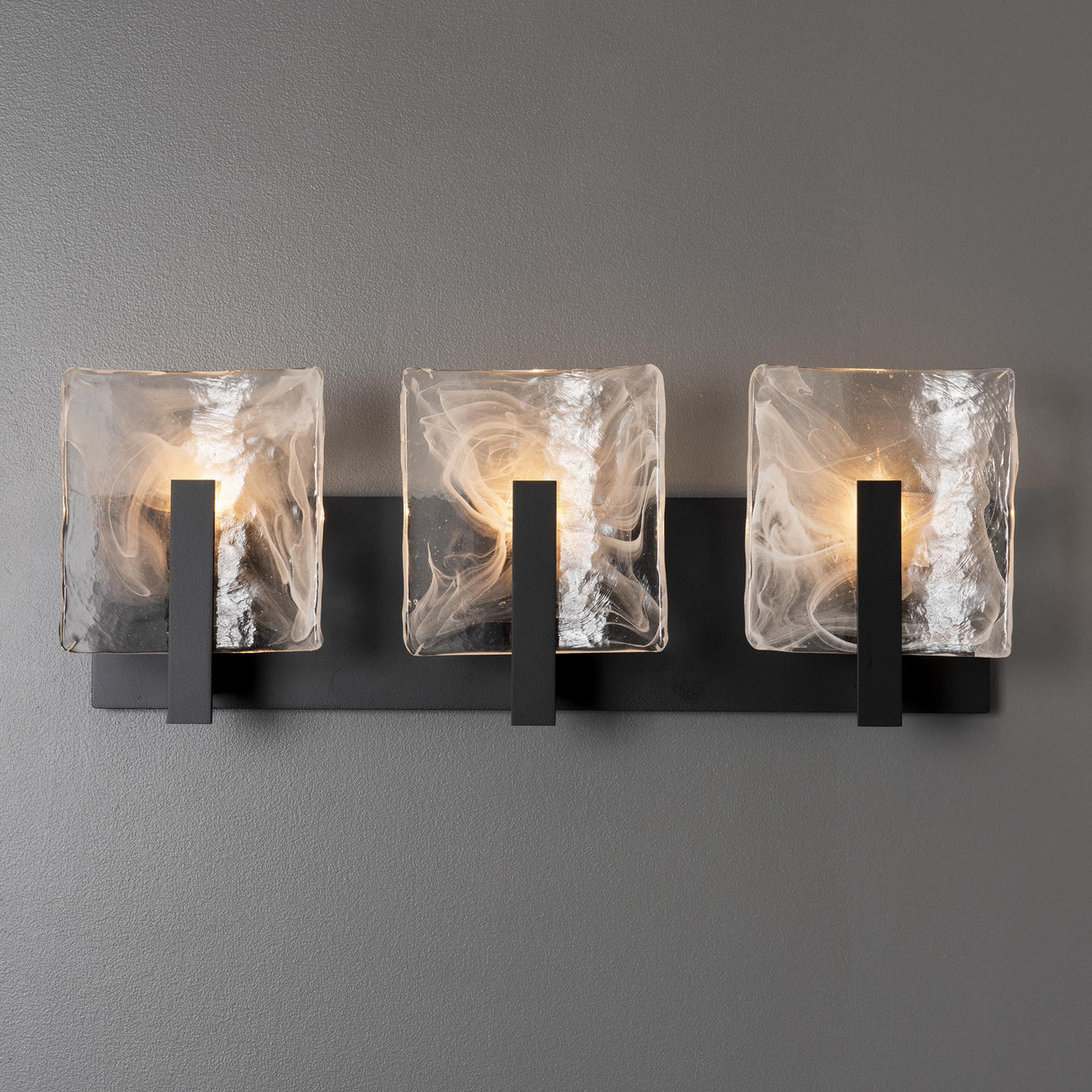 Hubbardton Forge 2022 Black White Swirl Glass (YR) Arc 3-Light Bath Sconce