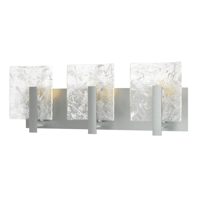 Hubbardton Forge 2022 Vintage Platinum White Swirl Glass (YR) Arc 3-Light Bath Sconce