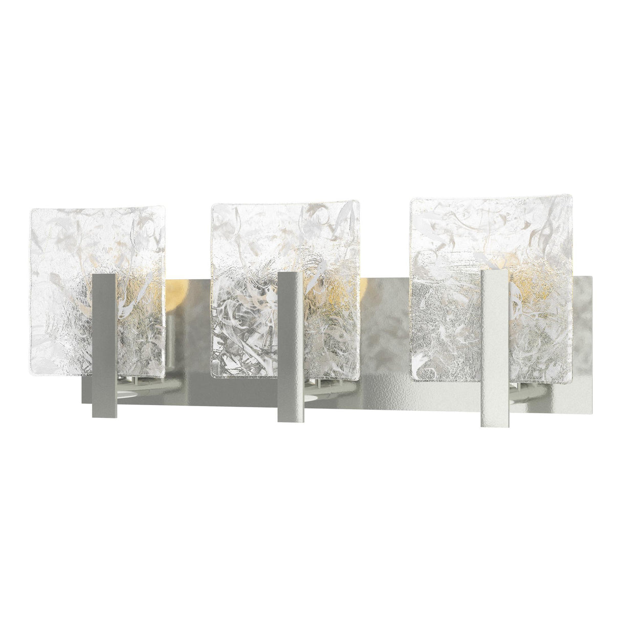 Hubbardton Forge 2022 Sterling White Swirl Glass (YR) Arc 3-Light Bath Sconce