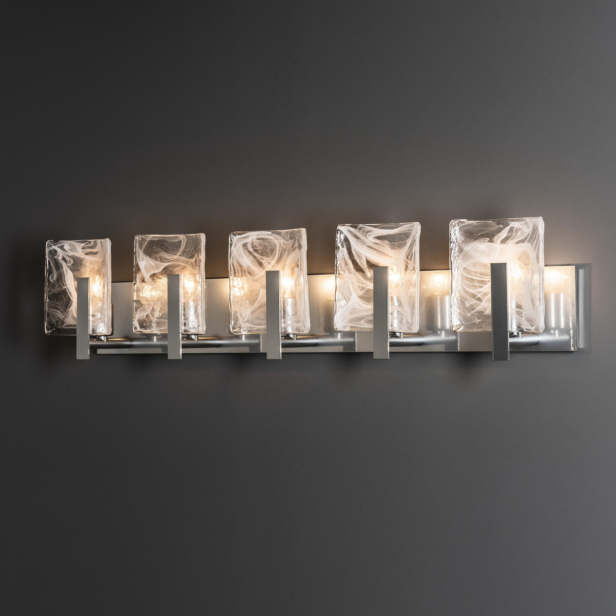Hubbardton Forge 2022 Sterling White Swirl Glass (YR) Arc 5-Light Bath Sconce