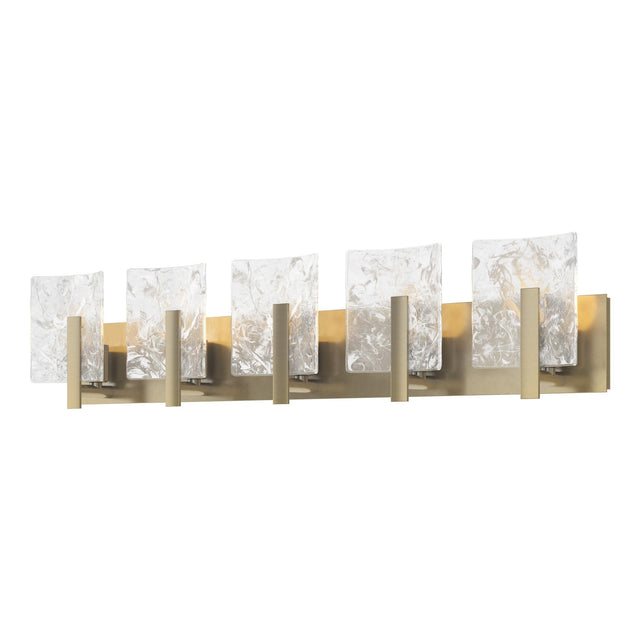 Hubbardton Forge 2022 Modern Brass White Swirl Glass (YR) Arc 5-Light Bath Sconce