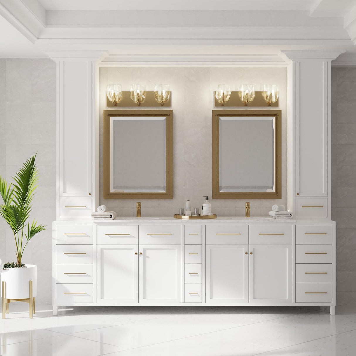 Hubbardton Forge 2022 Modern Brass Crystal Gatsby 3-Light Bath Sconce