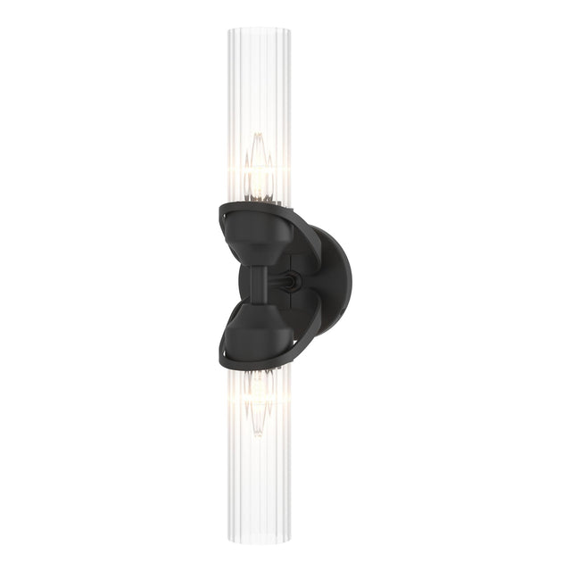 Hubbardton Forge 2022 Black Clear Glass (ZM) Bow 2-Light Bath Sconce