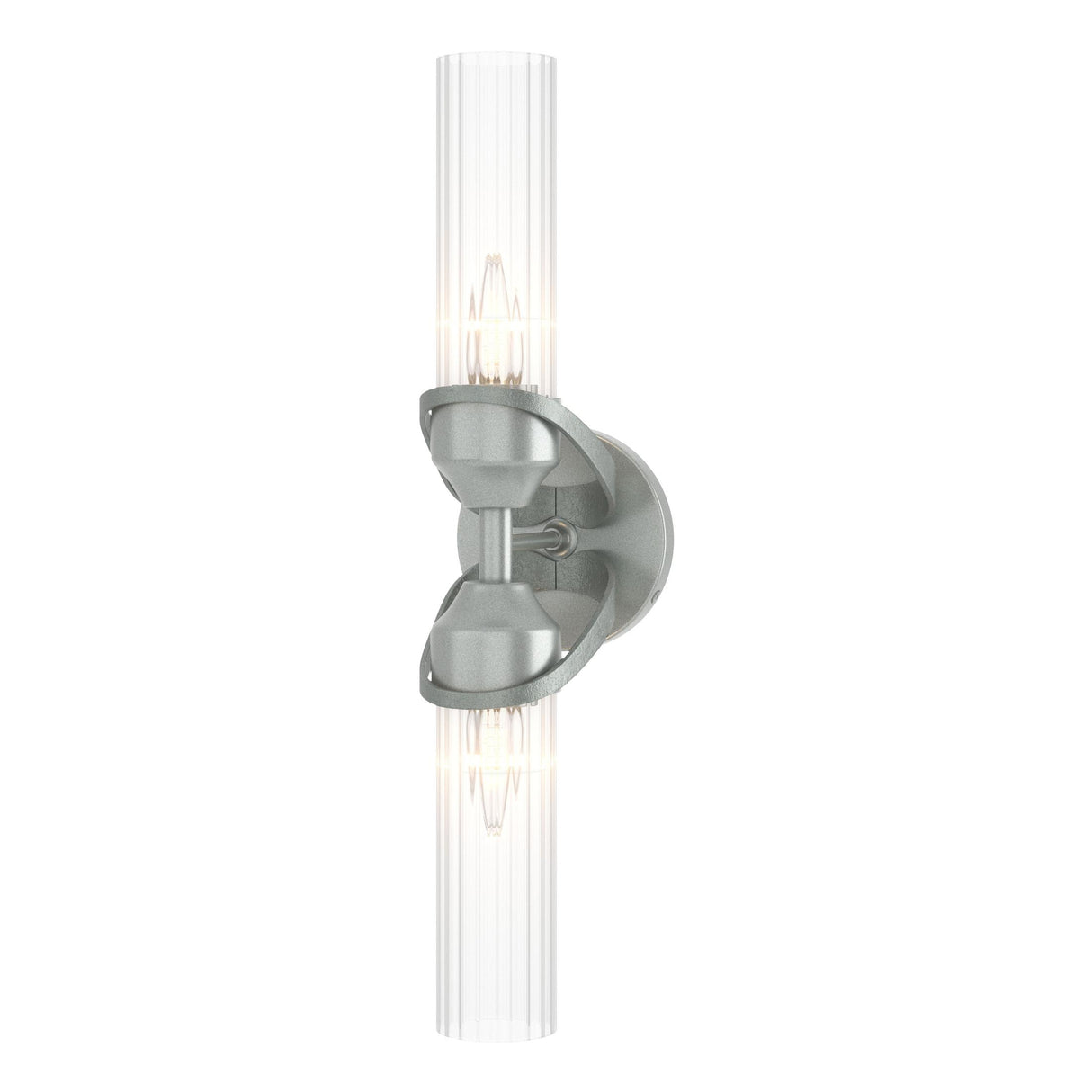 Hubbardton Forge 2022 Vintage Platinum Clear Glass (ZM) Bow 2-Light Bath Sconce