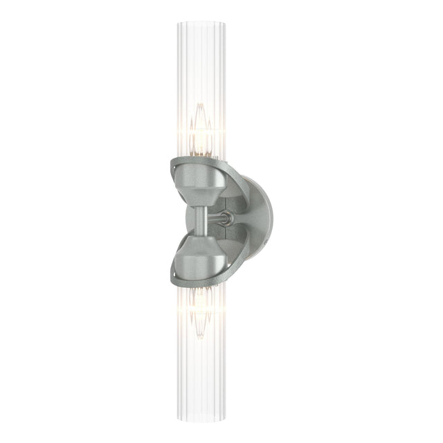 Hubbardton Forge 2022 Vintage Platinum Clear Glass (ZM) Bow 2-Light Bath Sconce