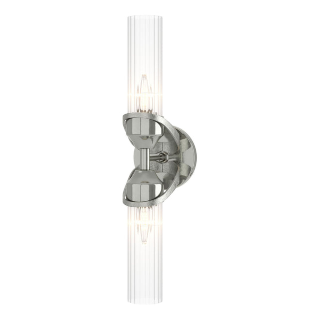Hubbardton Forge 2022 Sterling Clear Glass (ZM) Bow 2-Light Bath Sconce