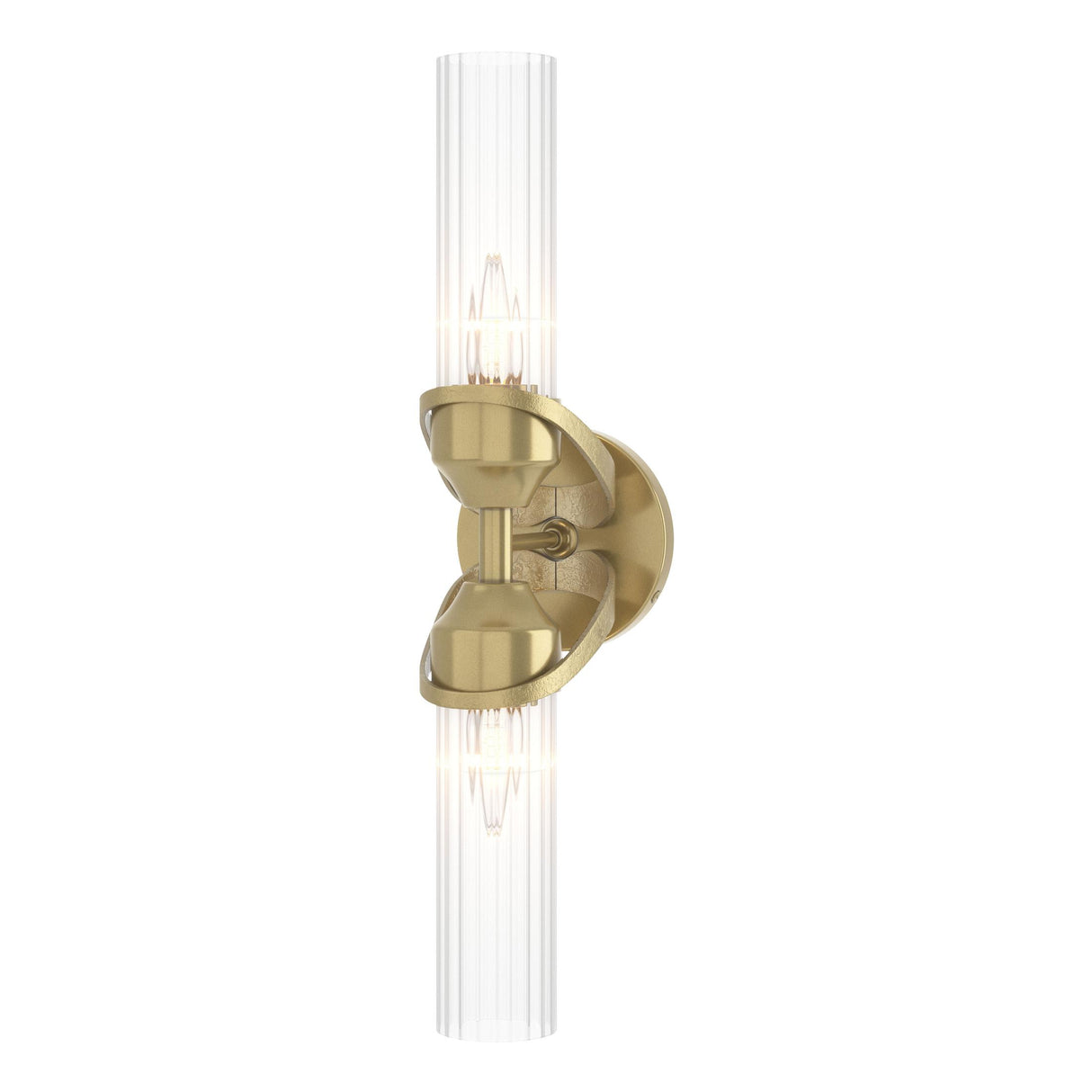 Hubbardton Forge 2022 Modern Brass Clear Glass (ZM) Bow 2-Light Bath Sconce