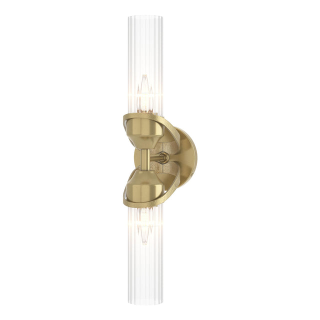 Hubbardton Forge 2022 Modern Brass Clear Glass (ZM) Bow 2-Light Bath Sconce
