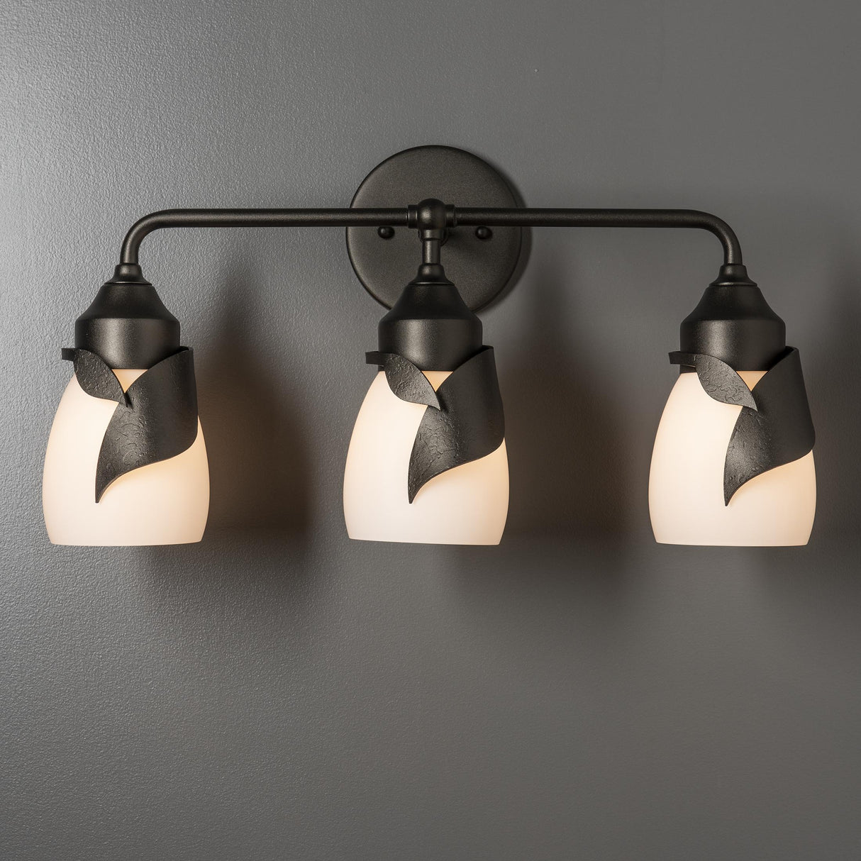 Hubbardton Forge 2022 Oil Rubbed Bronze Opal Glass (GG) Lapas 3-Light Bath Sconce