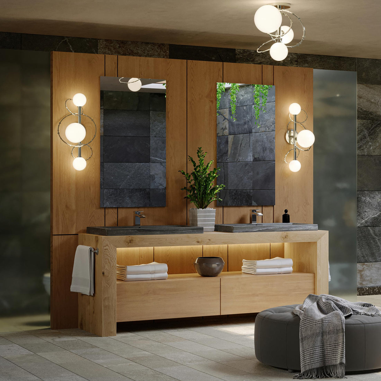 Hubbardton Forge 2022 Sterling Opal Glass (GG) Olympus 3-Light Bath Sconce