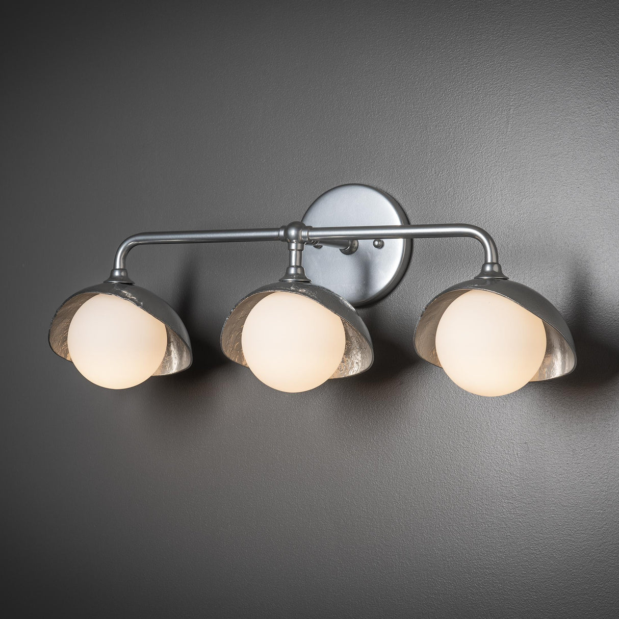 Hubbardton Forge 2022 Sterling Sterling Opal Glass (GG) Brooklyn 3-Light Single Shade Bath Sconce