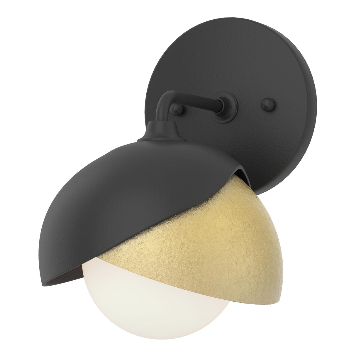 Hubbardton Forge 2022 Black Modern Brass Opal Glass (GG) Brooklyn 1-Light Double Shade Bath Sconce