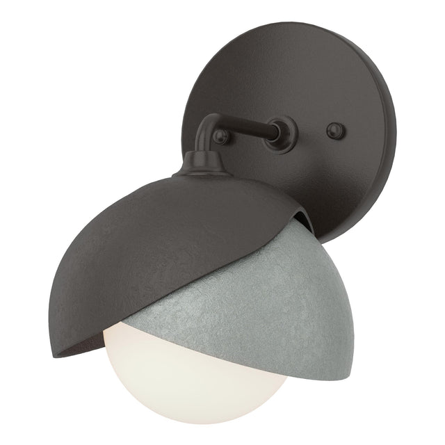 Hubbardton Forge 2022 Oil Rubbed Bronze Vintage Platinum Opal Glass (GG) Brooklyn 1-Light Double Shade Bath Sconce