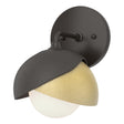 Hubbardton Forge 2022 Oil Rubbed Bronze Modern Brass Opal Glass (GG) Brooklyn 1-Light Double Shade Bath Sconce