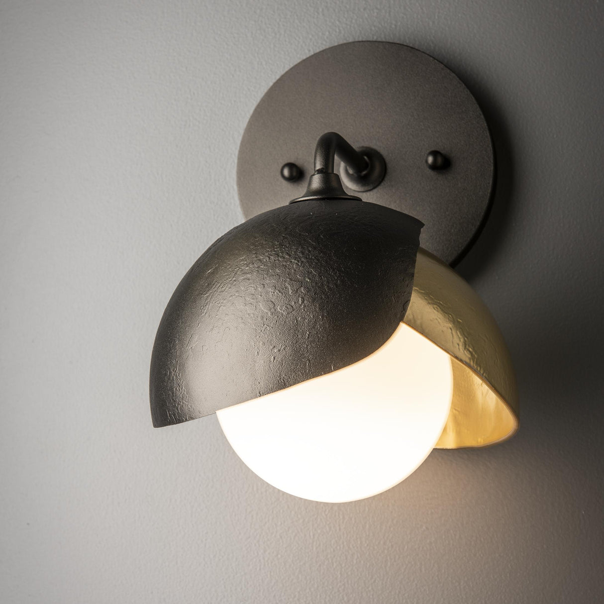 Hubbardton Forge 2022 Oil Rubbed Bronze Modern Brass Opal Glass (GG) Brooklyn 1-Light Double Shade Bath Sconce