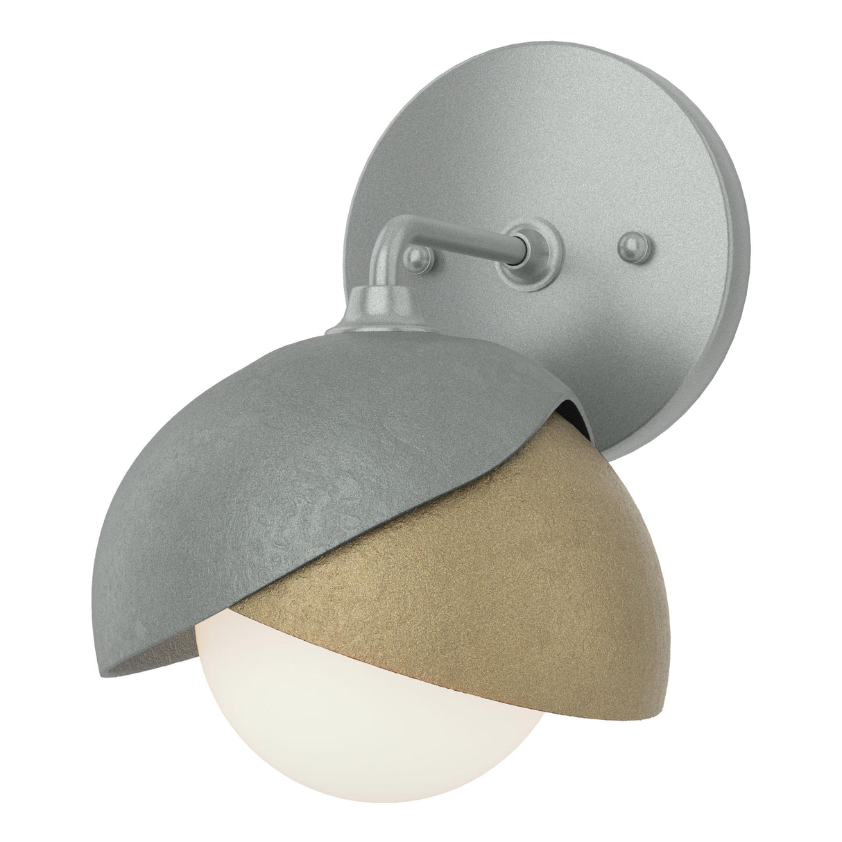Hubbardton Forge 2022 Vintage Platinum Soft Gold Opal Glass (GG) Brooklyn 1-Light Double Shade Bath Sconce