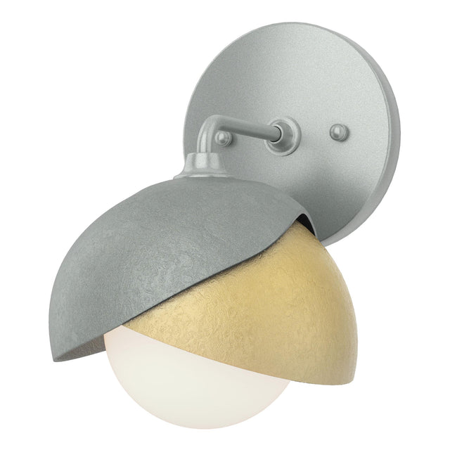 Hubbardton Forge 2022 Vintage Platinum Modern Brass Opal Glass (GG) Brooklyn 1-Light Double Shade Bath Sconce