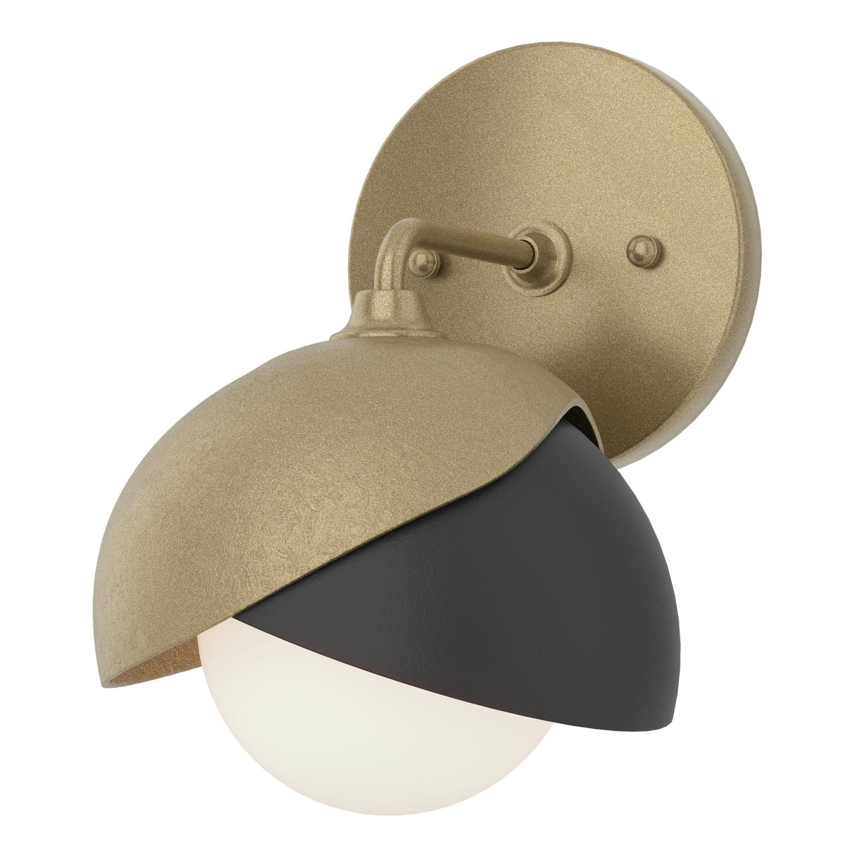 Hubbardton Forge 2022 Soft Gold Black Opal Glass (GG) Brooklyn 1-Light Double Shade Bath Sconce