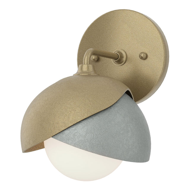 Hubbardton Forge 2022 Soft Gold Vintage Platinum Opal Glass (GG) Brooklyn 1-Light Double Shade Bath Sconce