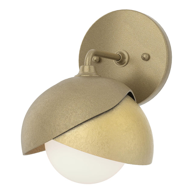 Hubbardton Forge 2022 Soft Gold Modern Brass Opal Glass (GG) Brooklyn 1-Light Double Shade Bath Sconce