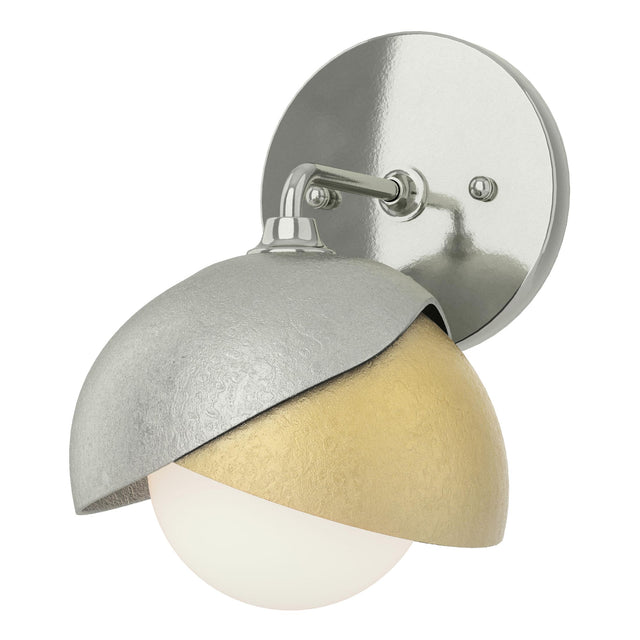 Hubbardton Forge 2022 Sterling Modern Brass Opal Glass (GG) Brooklyn 1-Light Double Shade Bath Sconce