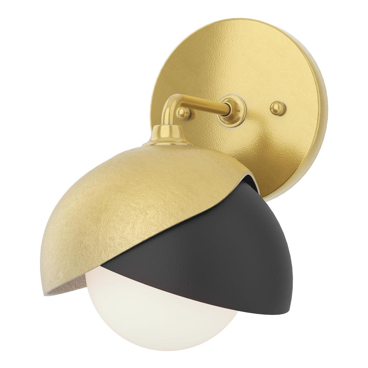 Hubbardton Forge 2022 Modern Brass Black Opal Glass (GG) Brooklyn 1-Light Double Shade Bath Sconce