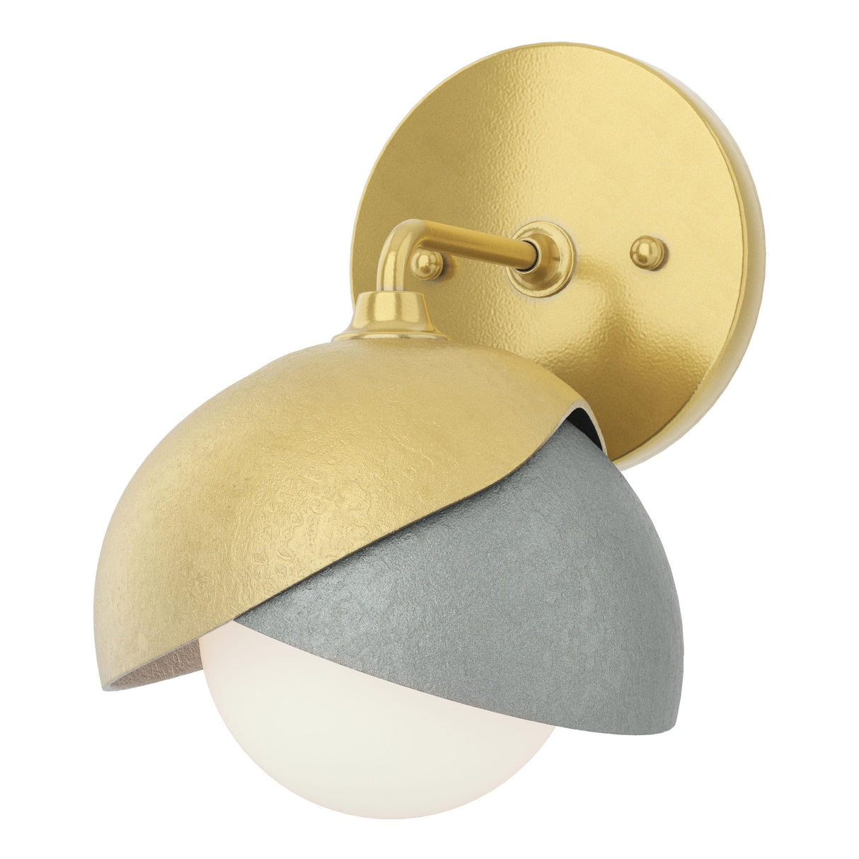 Hubbardton Forge 2022 Modern Brass Vintage Platinum Opal Glass (GG) Brooklyn 1-Light Double Shade Bath Sconce