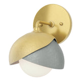 Hubbardton Forge 2022 Modern Brass Vintage Platinum Opal Glass (GG) Brooklyn 1-Light Double Shade Bath Sconce
