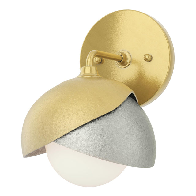 Hubbardton Forge 2022 Modern Brass Sterling Opal Glass (GG) Brooklyn 1-Light Double Shade Bath Sconce