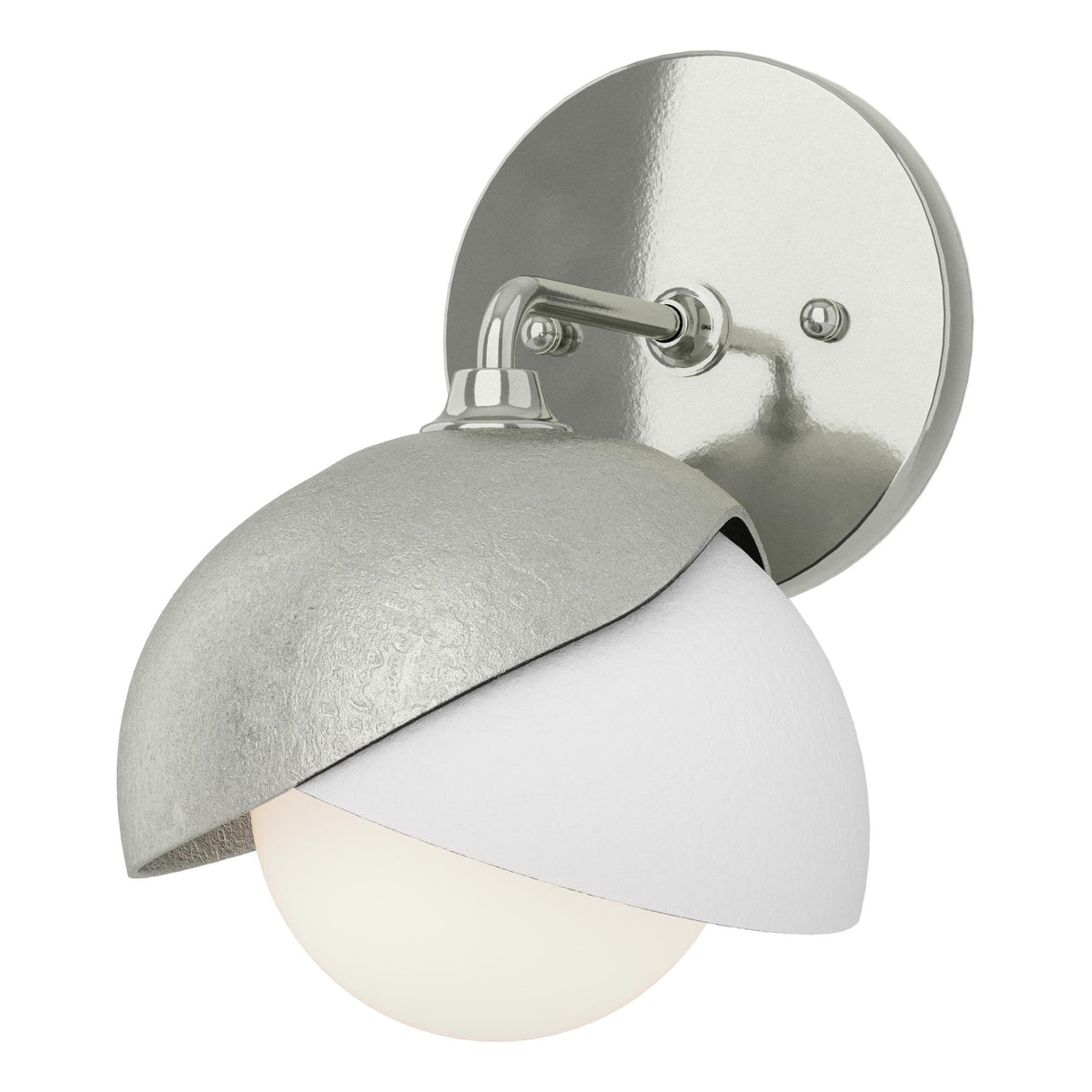 Hubbardton Forge 2022 Sterling White Opal Glass (GG) Brooklyn 1-Light Double Shade Bath Sconce