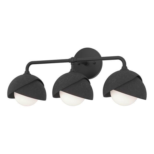 Hubbardton Forge 2022 Black Black Opal Glass (GG) Brooklyn 3-Light Double Shade Bath Sconce