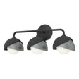 Hubbardton Forge 2022 Black Vintage Platinum Opal Glass (GG) Brooklyn 3-Light Double Shade Bath Sconce