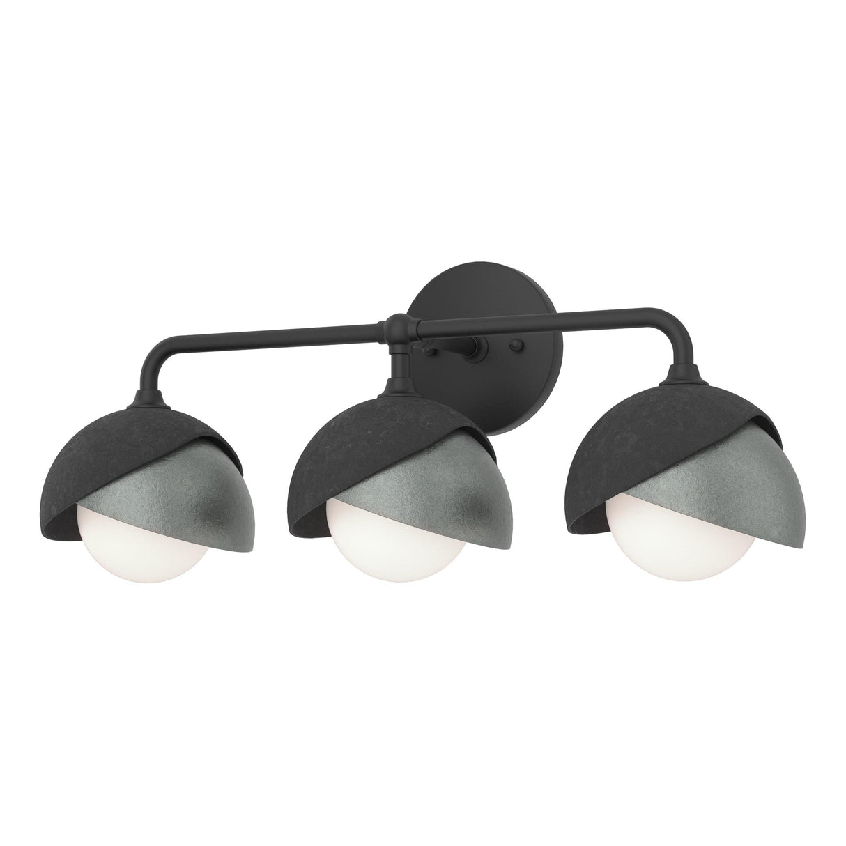 Hubbardton Forge 2022 Black Vintage Platinum Opal Glass (GG) Brooklyn 3-Light Double Shade Bath Sconce