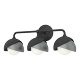 Hubbardton Forge 2022 Black Vintage Platinum Opal Glass (GG) Brooklyn 3-Light Double Shade Bath Sconce