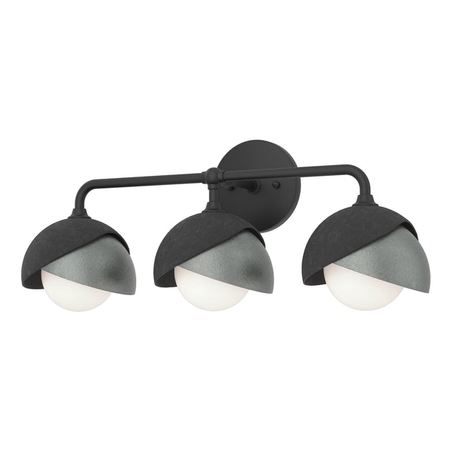 Hubbardton Forge 2022 Black Vintage Platinum Opal Glass (GG) Brooklyn 3-Light Double Shade Bath Sconce