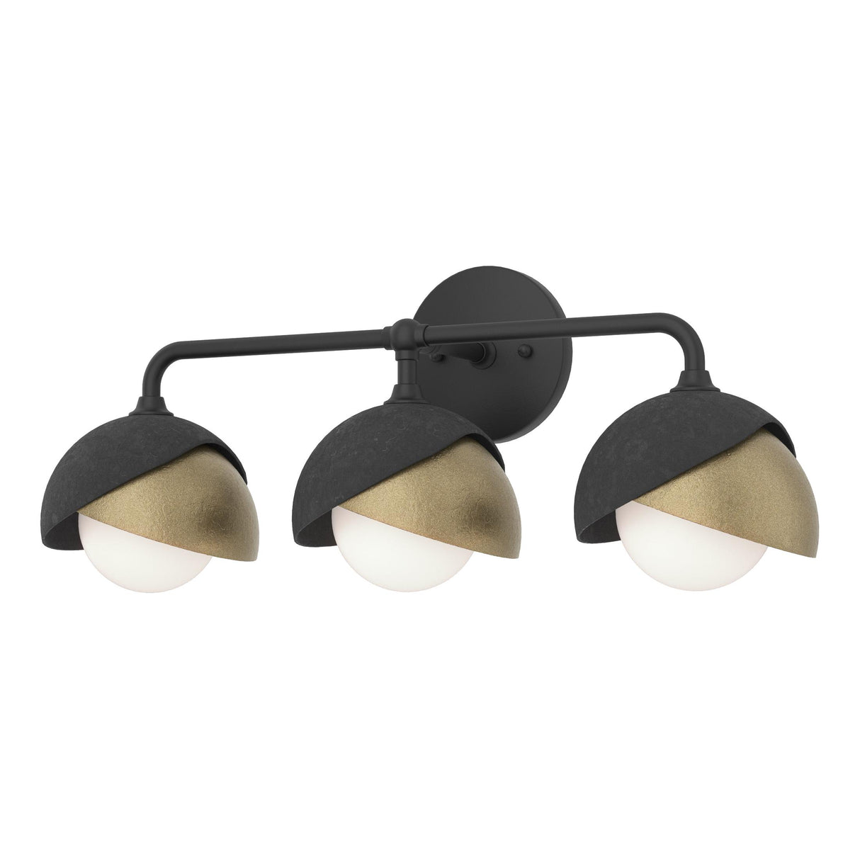 Hubbardton Forge 2022 Black Soft Gold Opal Glass (GG) Brooklyn 3-Light Double Shade Bath Sconce