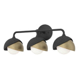 Hubbardton Forge 2022 Black Soft Gold Opal Glass (GG) Brooklyn 3-Light Double Shade Bath Sconce