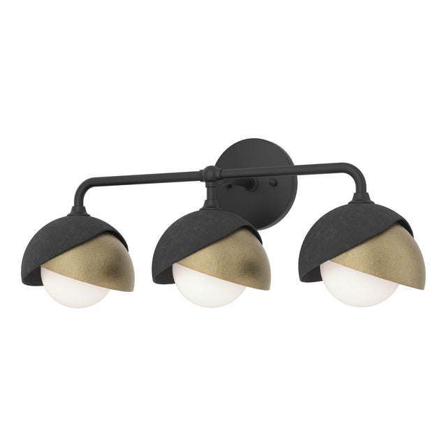 Hubbardton Forge 2022 Black Soft Gold Opal Glass (GG) Brooklyn 3-Light Double Shade Bath Sconce
