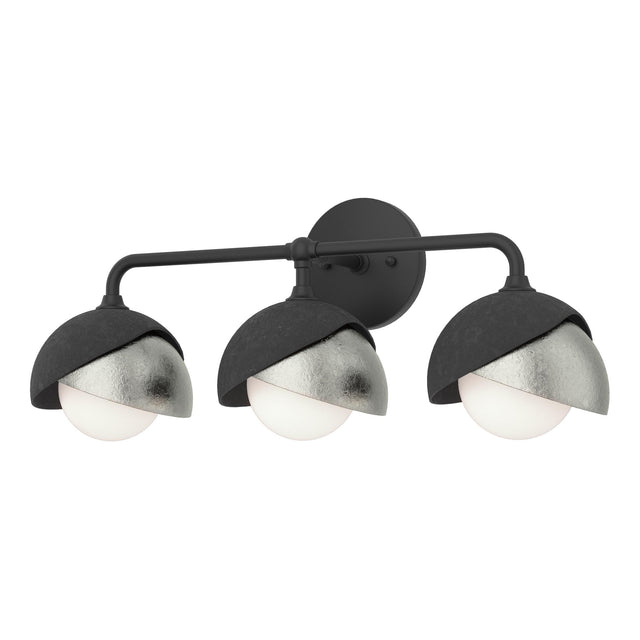 Hubbardton Forge 2022 Black Sterling Opal Glass (GG) Brooklyn 3-Light Double Shade Bath Sconce