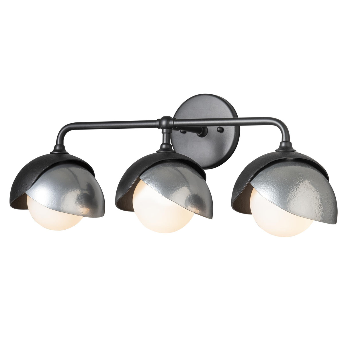 Hubbardton Forge 2022 Black Sterling Opal Glass (GG) Brooklyn 3-Light Double Shade Bath Sconce