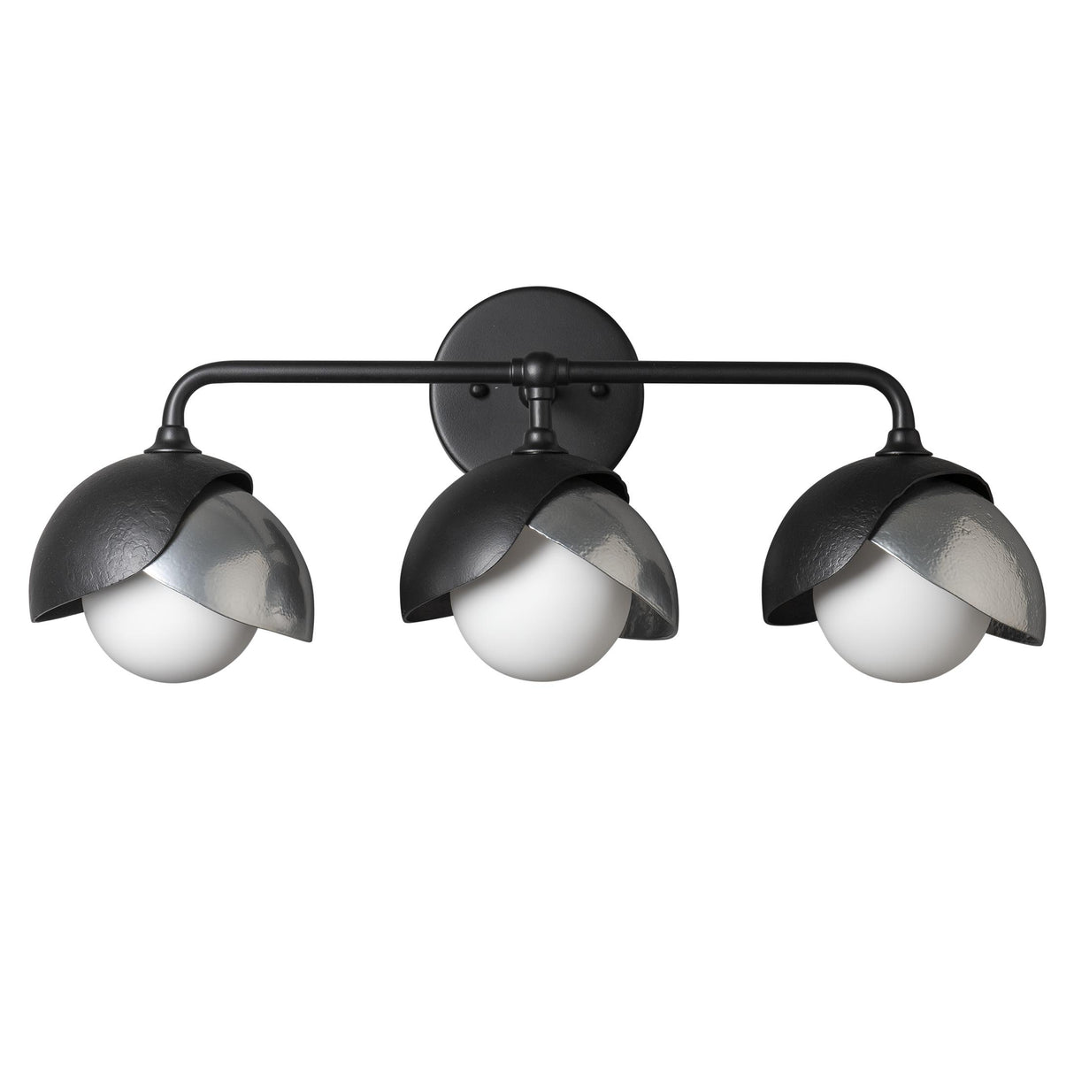 Hubbardton Forge 2022 Black Sterling Opal Glass (GG) Brooklyn 3-Light Double Shade Bath Sconce