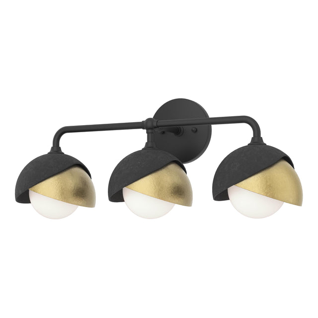 Hubbardton Forge 2022 Black Modern Brass Opal Glass (GG) Brooklyn 3-Light Double Shade Bath Sconce