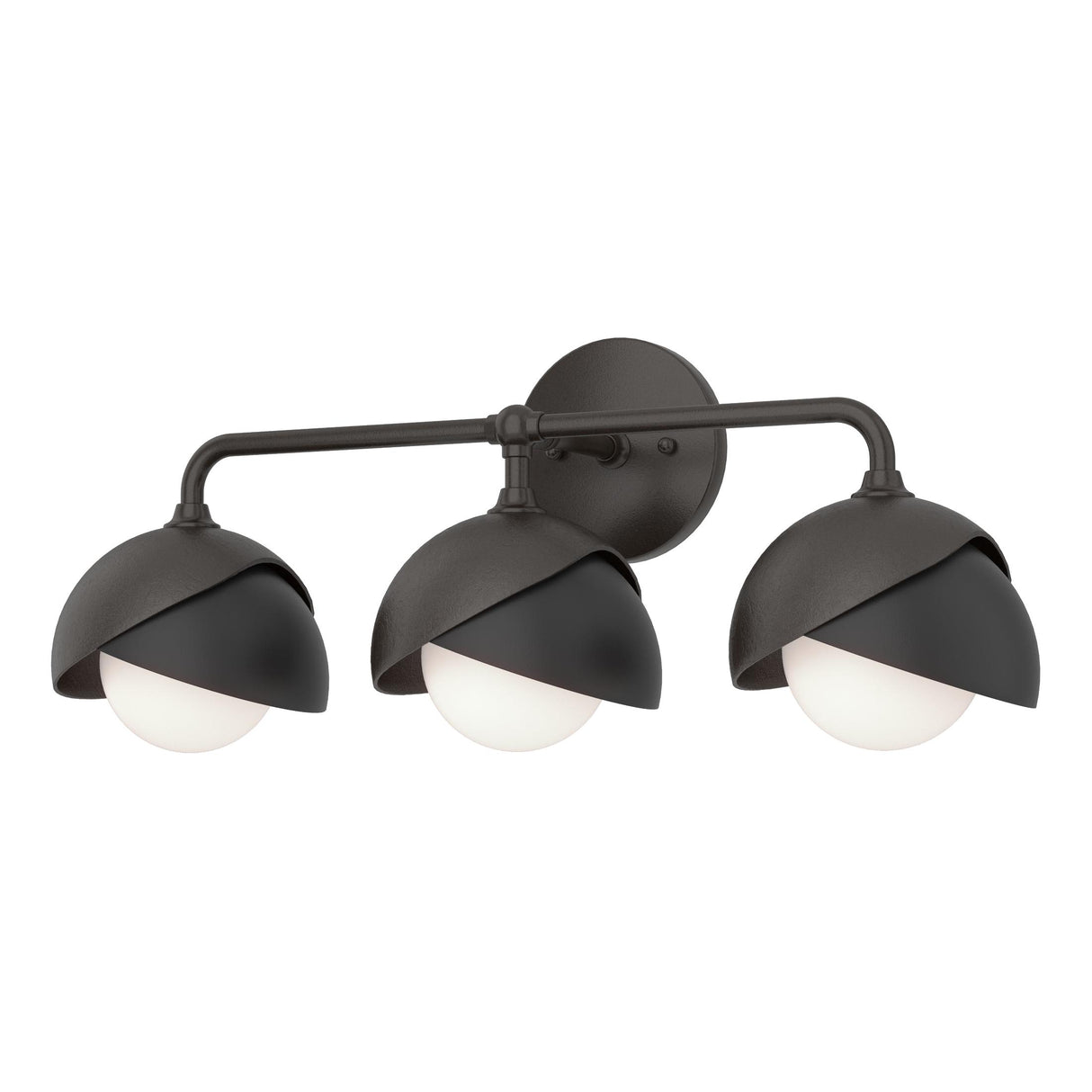 Hubbardton Forge 2022 Oil Rubbed Bronze Black Opal Glass (GG) Brooklyn 3-Light Double Shade Bath Sconce