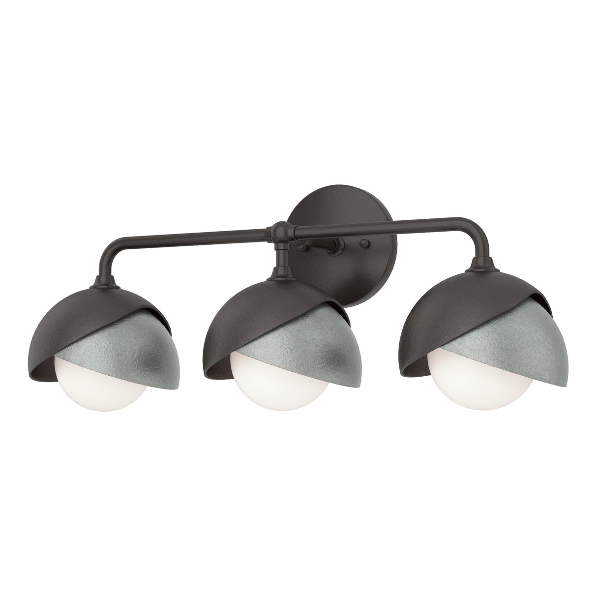Hubbardton Forge 2022 Oil Rubbed Bronze Vintage Platinum Opal Glass (GG) Brooklyn 3-Light Double Shade Bath Sconce