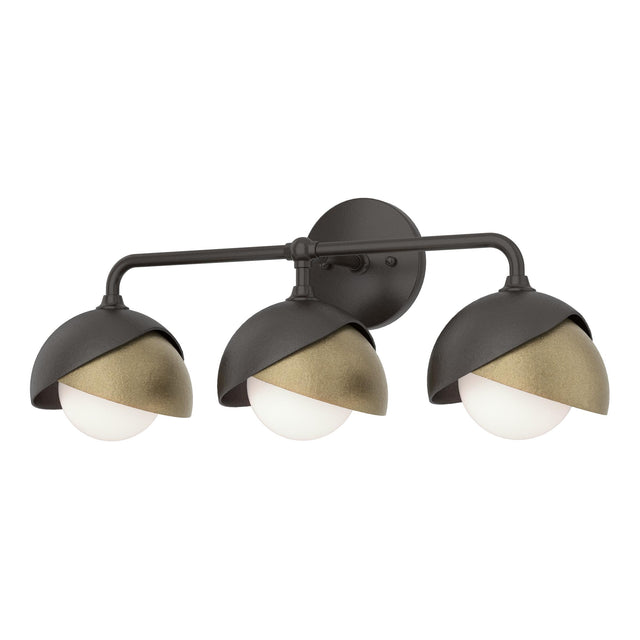 Hubbardton Forge 2022 Oil Rubbed Bronze Soft Gold Opal Glass (GG) Brooklyn 3-Light Double Shade Bath Sconce