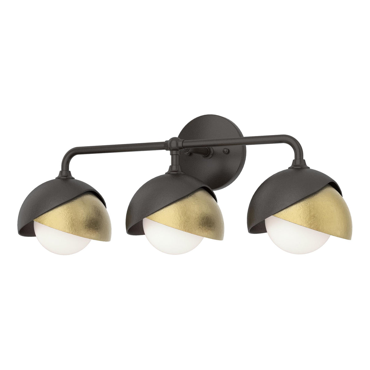 Hubbardton Forge 2022 Oil Rubbed Bronze Modern Brass Opal Glass (GG) Brooklyn 3-Light Double Shade Bath Sconce