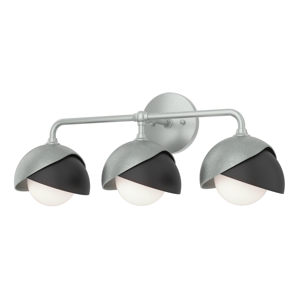 Hubbardton Forge 2022 Vintage Platinum Black Opal Glass (GG) Brooklyn 3-Light Double Shade Bath Sconce