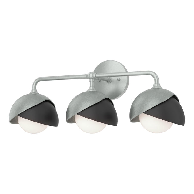 Hubbardton Forge 2022 Vintage Platinum Black Opal Glass (GG) Brooklyn 3-Light Double Shade Bath Sconce