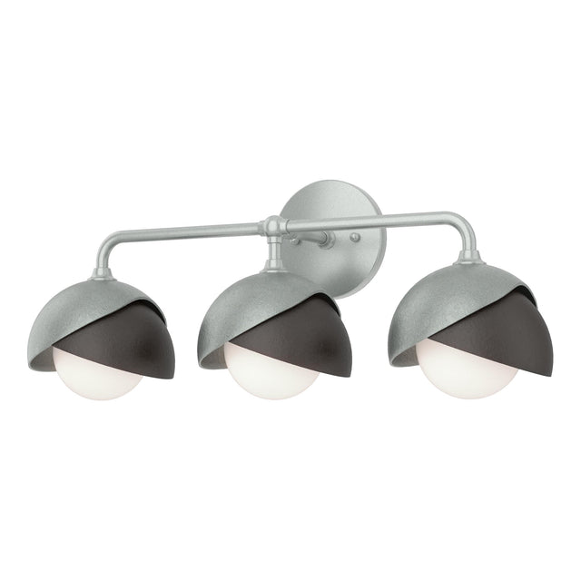 Hubbardton Forge 2022 Vintage Platinum Oil Rubbed Bronze Opal Glass (GG) Brooklyn 3-Light Double Shade Bath Sconce